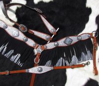 Fringed Headstall - Reins - Breastcollar Set - Silver Glitter and Crystals