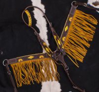Headstall, Reins and Fringed Breastcollar Set - Hand Painted Sunflowers
