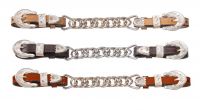 Leather Curb Chain - Silver Buckles, Keepers and Tips