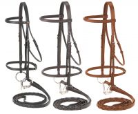 English Leather Square Raised Snaffle Bridle with Reins