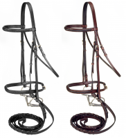 English Braided Leather Hunt Bridle and Reins - Full Size