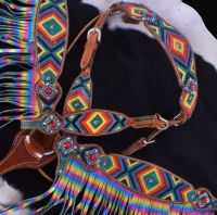 Fringed Headstall - Reins - Breastcollar Set - Over the Rainbow