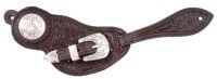 Western Silver Accented Spur Straps - Floral Tooled Leather