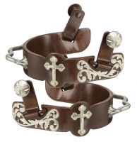 Western Bumper Spurs - Antiqued Brown Iron and Silver Cross