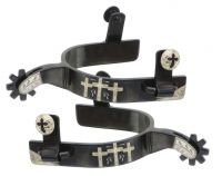 Western Spurs - 3 Silver Cross Design - Black Steel