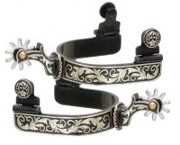 Western Spurs - Black Steel - Silver Floral Overlay