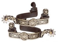 Western Spurs - Antiqued Brown Iron - Silver Floral & Star