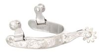 Ladies Western Silver Engraved Show Spurs with Crystals