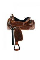 16" Western Show Saddle  Medium Oil Leather with Silver and Copper Accents