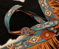 Fringed Headstall - Reins - Breastcollar Set - Antiqued Turquoise and Dream Catcher