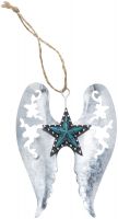 Metal Wing Ornament with Turquoise & Brown Star