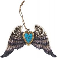 Angel Wings Ornament With Turquoise Heart Center