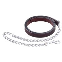 Show Halter  Leather Lead with Nickel Chain - 3/4" Wide