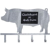 Metal Pig Chalkboard Sign with Hooks