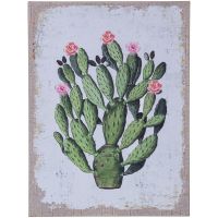 Cactus with Flowers Plank Wall Decor