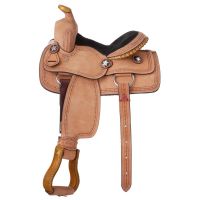 Youth Roughout Western Saddle - Barbwire Tooling - 10",11",12",13"